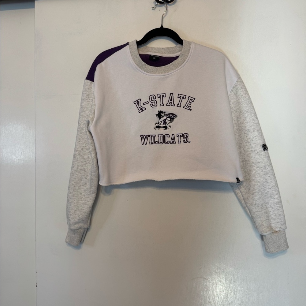 K-State Wildcats Women's Cropped Sweatshirt - Gray‎ and Purple